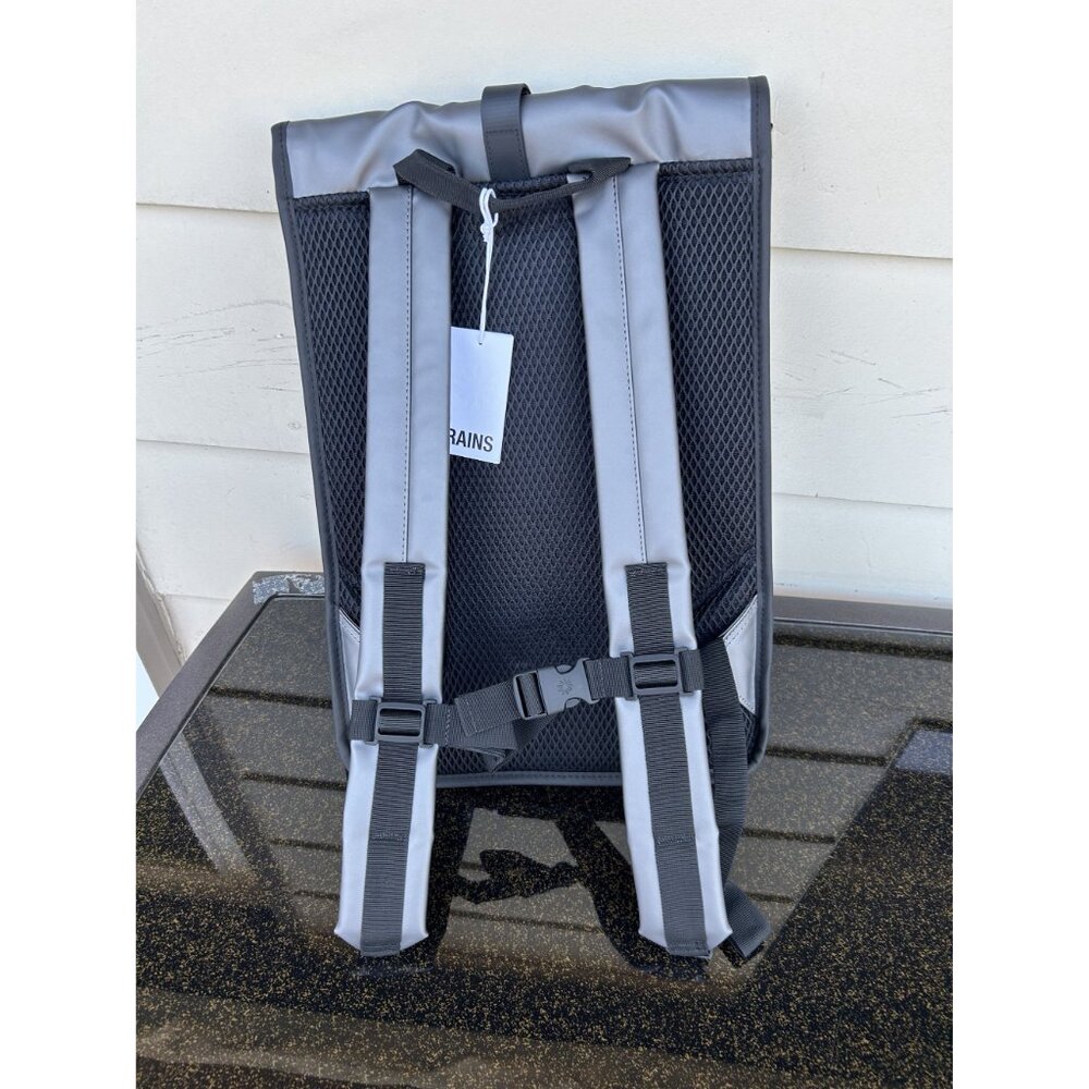Rains Rolltop Rucksack W3, Metallic Grey, Waterproof, Padded Straps - Picture 2 of 8